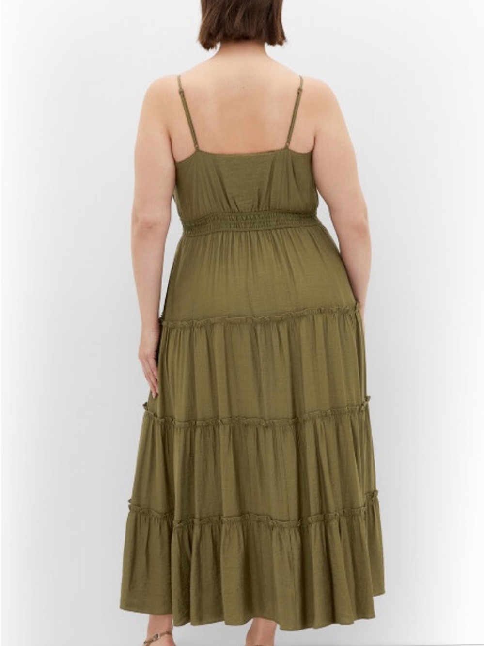 City Chic Olive Tiered Maxi Dress with Smocked Waist - Picture 3 of 6
